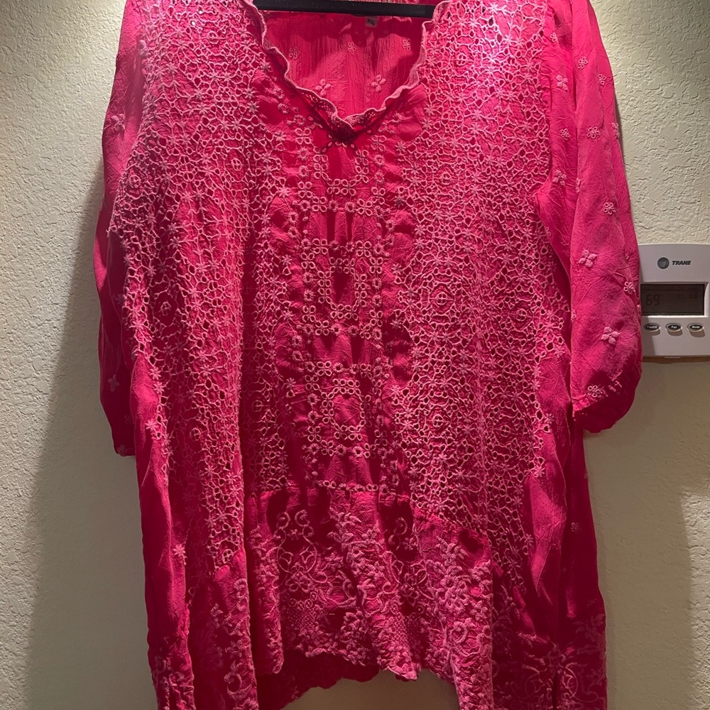 Johnny Was pink eyelet tunic / PXL Petite XL